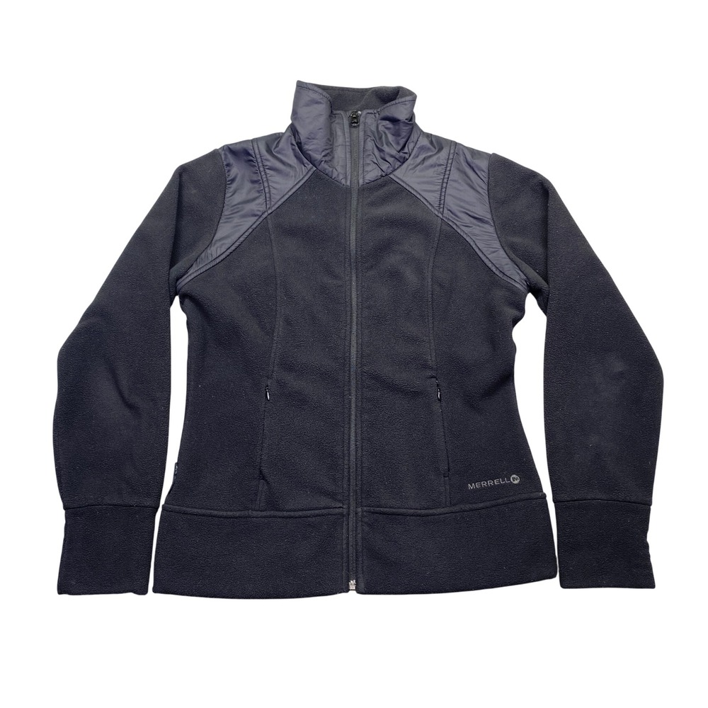 Merrell Aeroblock Womens Fleece Jacket Black Full Zip Mock Neck Hiking Sz‎ M
